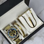 ست اقتصادی ساعت مچی مردانه گردنبند ماری گردنبند مکعب  دستبند بنگل کد 85